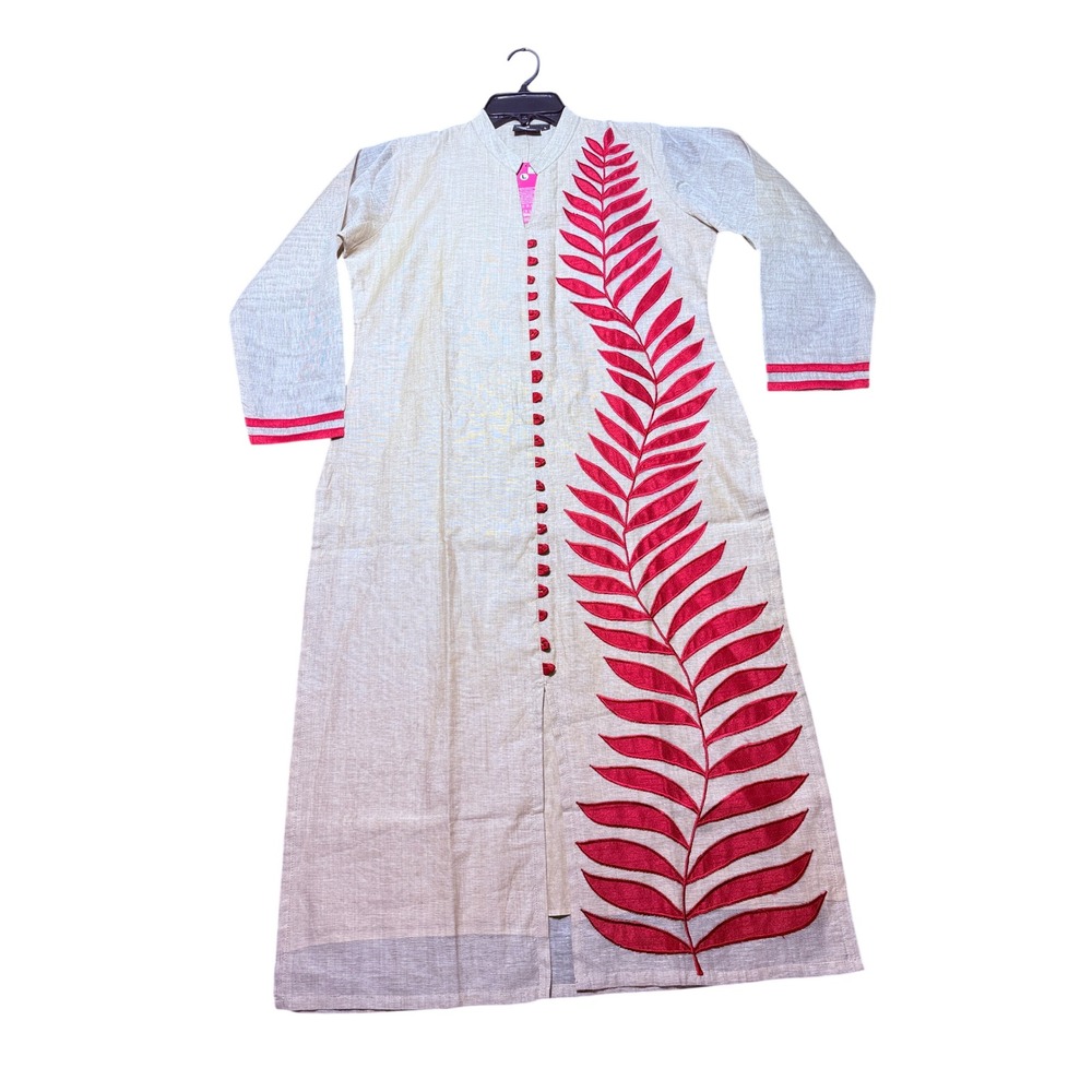 Rich Lady Kurta Tunic Dress Womens Large‎ Beige NWT Embroidered Leaf 2922